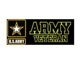 Peut inclure: Autocollant noir et jaune avec le texte "ARMY VETERAN" et une étoile jaune sur fond noir avec le texte "U.S. ARMY" en dessous.