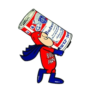 Budweiser Bud Man With a Budweiser Beer Can Decal Window Sticker Bumper Sticker