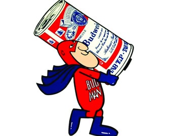 Budweiser Bud Man With a Budweiser Beer Can Decal Window Sticker Bumper Sticker