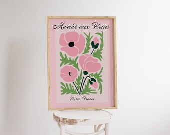 Flower market print, Poppy wall art, Flower market poster, Wildflower wall art, Coquette room decor, Light pink wall art, Dopamine decor