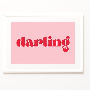 Darling, Typography poster, Colorful wall art, Trendy poster, Feminine wall art, Pastel pink wall art