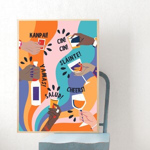 Cheers, Bar cart art, Cocktail print, Cocktail poster, Bar cart wall art, Bar cart print, Cocktail wall art, Alcohol art