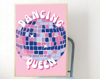 Dancing Queen, Dekoracja Disco Ball, Nadruk Disco Ball, Sztuka Disco Ball, Pastelowa dekoracja pokoju, Retro wystrój lat 70.