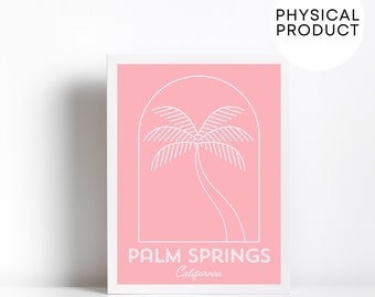 May include: A pink and white print with a palm tree and the text "PALM SPRINGS California".