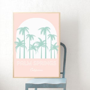 Palm Springs, Palm Springs art, Palm tree wall art, Pastel room decor, Palm tree print, Palm tree decor, Palm tree art, Pink boho wall art