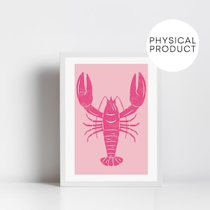 Impresión de langosta, decoración temática del océano, bajo el mar, arte de pared rosa rubor, cartel de moda, arte de pared femenino, arte de pared rosa pastel