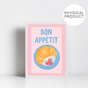 Smacznego, Croissant, Sztuka truskawkowa, Śniadanie, Dekoracja na brunch, Dekoracje na brunch, Nadruk owocowy, Uroczy wystrój kuchni, Modny plakat