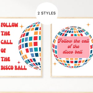 Disco bal decor, Disco bal kunst, Disco bal print, Disco ballen, jaren '70 kunstwerk, Retro muziek poster, jaren '70 typografie