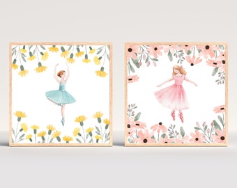 Girly wall art, Blush pink wall art, Ballerina painting, 2 piece wall art, Ballet art, Teen girl room decor