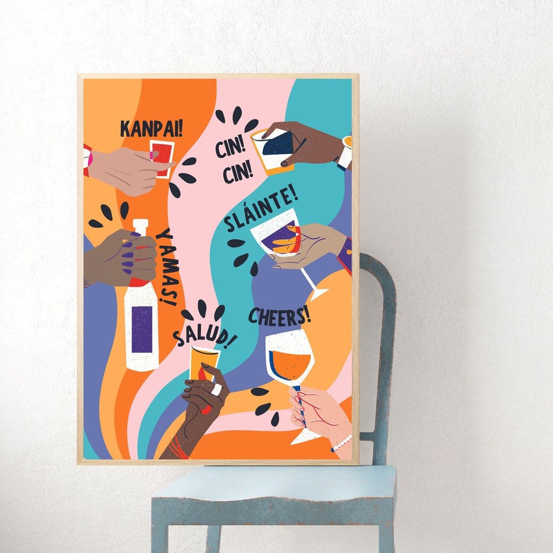 Cheers, Bar Cart Art, Cocktail Print, Cocktail Poster, Bar Cart Wall