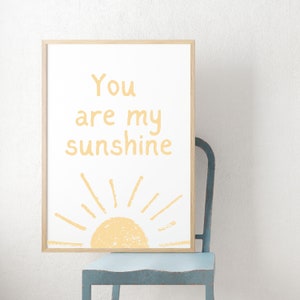 You are my sunshine, Sun art print, Song lyric art, Above bed art, Play room decor, Boho sun wall art