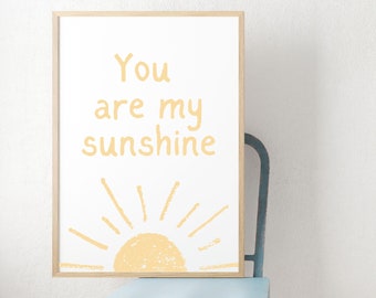 You are my sunshine, Sun art print, Song lyric art, Above bed art, Play room decor, Boho sun wall art