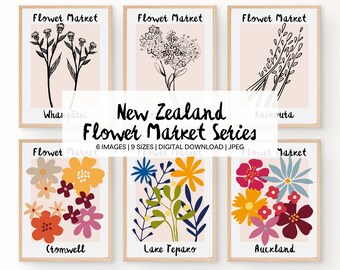 Flower Market Poster, Flower Market Set, New Zealand, Forget Me Not, Wildflower Wall Art, Flower Market Prints