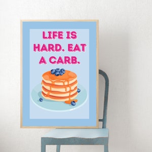 Pannenkoek, Bosbes, Ontbijt, Brunch decor, Brunch decoraties, Fruit print, Schattig keukendecor, Grappige poster