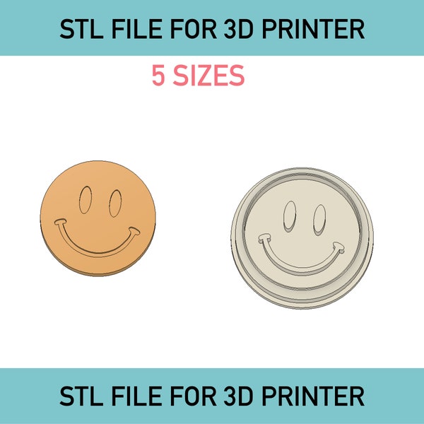 Smiley Face Clay Cutter 3D Print File, Smiley Face STL, Emoji Clay Tool, Happy Face Cutter, Polymer Clay Tools, 1/2 3/4 1 inch, 1 1/4