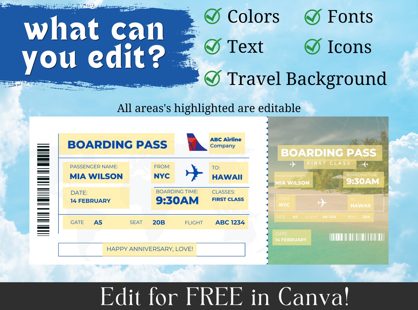 EDITABLE Airline Ticket Template Surprise Gift Idea Gift - Etsy