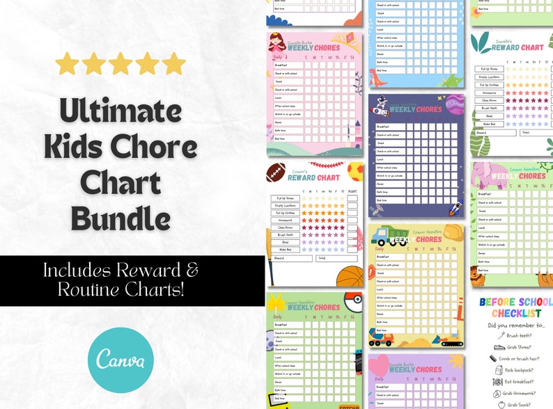 EDITABLE Kids Chore Chart Routine Chart Chore Chart for Kids Kids