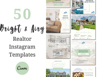 50 Real Estate Instagram Templates for Canva | Bright & Airy | Canva Instagram Realtor Templates | Social Media Templates