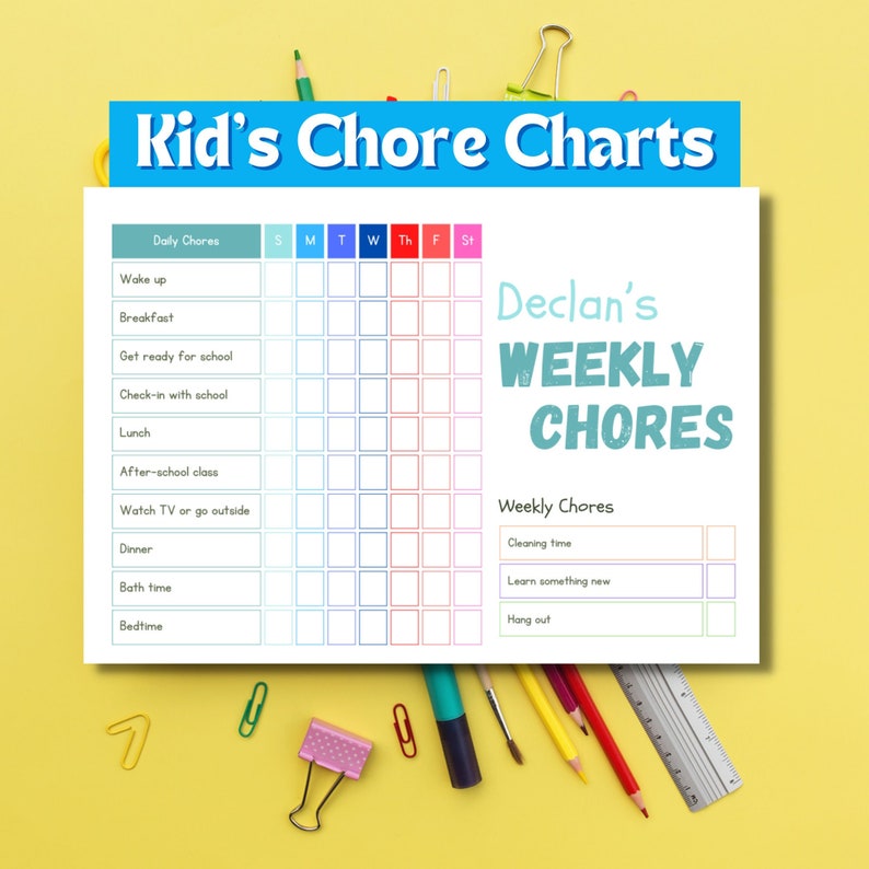 EDITABLE Kids Chore Chart Routine Chart Kids Schedule Kids Checklist