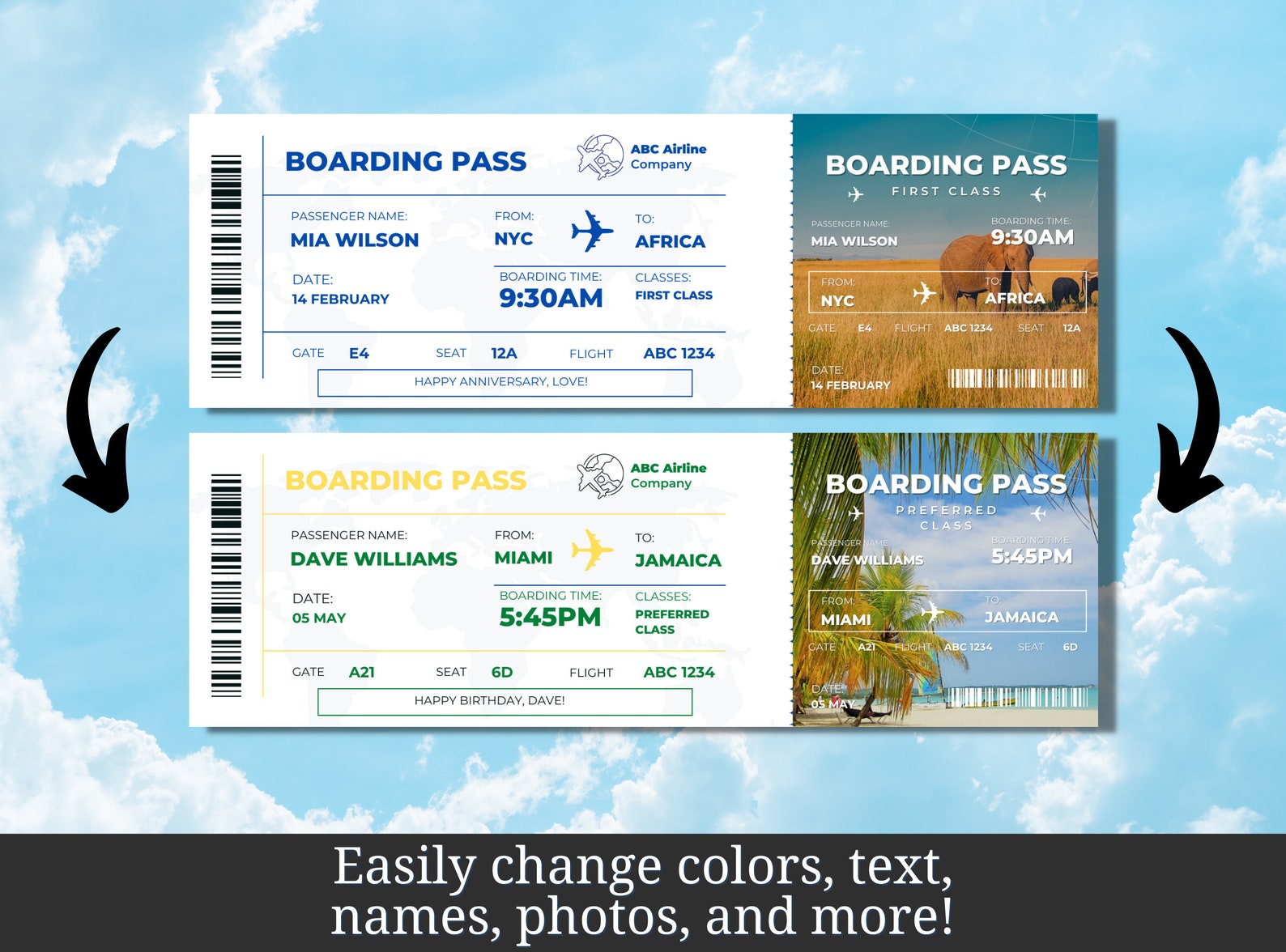 EDITABLE Airline Ticket Template Surprise Gift Idea Gift - Etsy