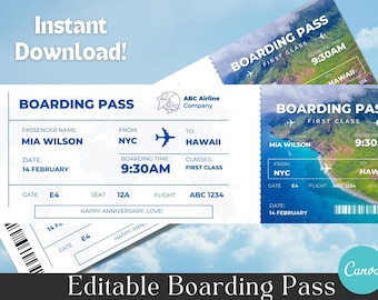 EDITABLE Airline Ticket Template | Surprise Gift Idea | Gift for Her | Printable Boarding Pass | Delta Airlines | American Airlines | United