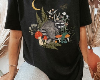 Raccoon Tee, Spirit Animal Shir,t Botanical Shirt, Cottagecore Raccoon Gifts, Raccoon T-Shirt, Possum Shirt, Nature Lover Shirt