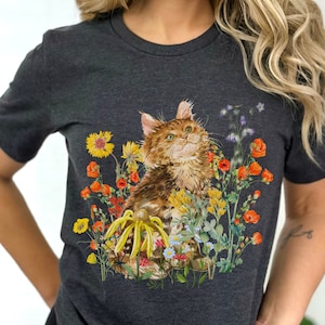 Cat Shirt, Cottagecore Shirt, Indie T-Shirt, Fairycore Clothing,Cottagecore Cat Shirt,Cottagecore Clothing,Vintage Cat Shirt,Fairy Aesthetic