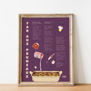 FAR AUX PRUNEAUX, ricetta di cucina, poster decorativo, poster di cibo, ricetta illustrata, ricetta di famiglia, decorazione della cucina, regalo da cucina