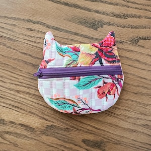 Cat Zipper Coin Purse - Tula Pink Floral