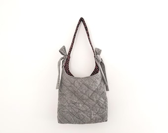 Grey Slouchy Bow Bag, Handmade Shoulder Bag, Boho Chic Purse
