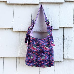 Slouchy Bow Bag, Tula Pink Hedgehog Purse, Purple Shoulder Bag