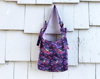 Slouchy Bow Bag, Tula Pink Hedgehog Purse, Purple Shoulder Bag