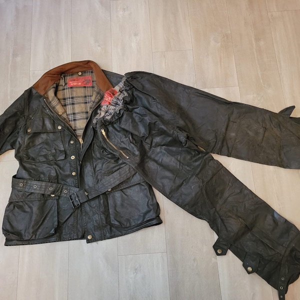 Rare 1960s Belstaff Red Label Trialmaster Professional 'Sammy Miller' motorcycle jacket and pants matching set!