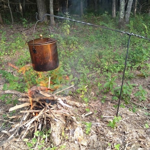 Hand Forged Roasting Fork and Pot Hanger Combination With Holder, Light Weight Camp Irons, Squirrel Cooker Set