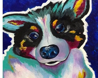 Kleurrijke kunst, aangepaste hondenschilderijen, aangepast huisdierportret, acryl op canvas, wanddecoratie, woondecoratie, huisdierportret, hondenschilderij