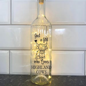 Led Bottle light, Highland Cow quote, Highland cow lover bottle light, gift for Highland Cow,  home decor, room accessories, light up 136