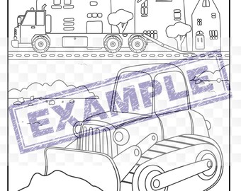 Construction Zone - PDF 40 Full size coloring pages, construction machines, diggers, back hoe, heavy machinery - Digital INSTANT download