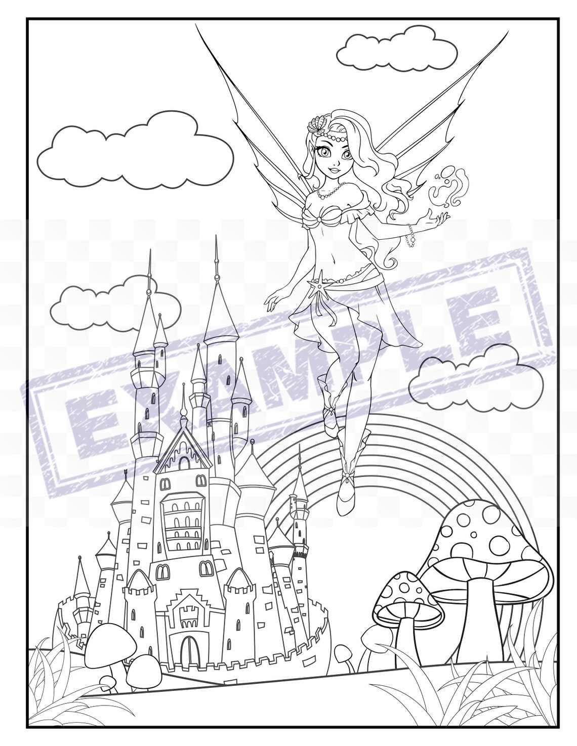 Fairy Coloring Pages - Cute Fairies - 40 Full Page PDF Easy to Print ...