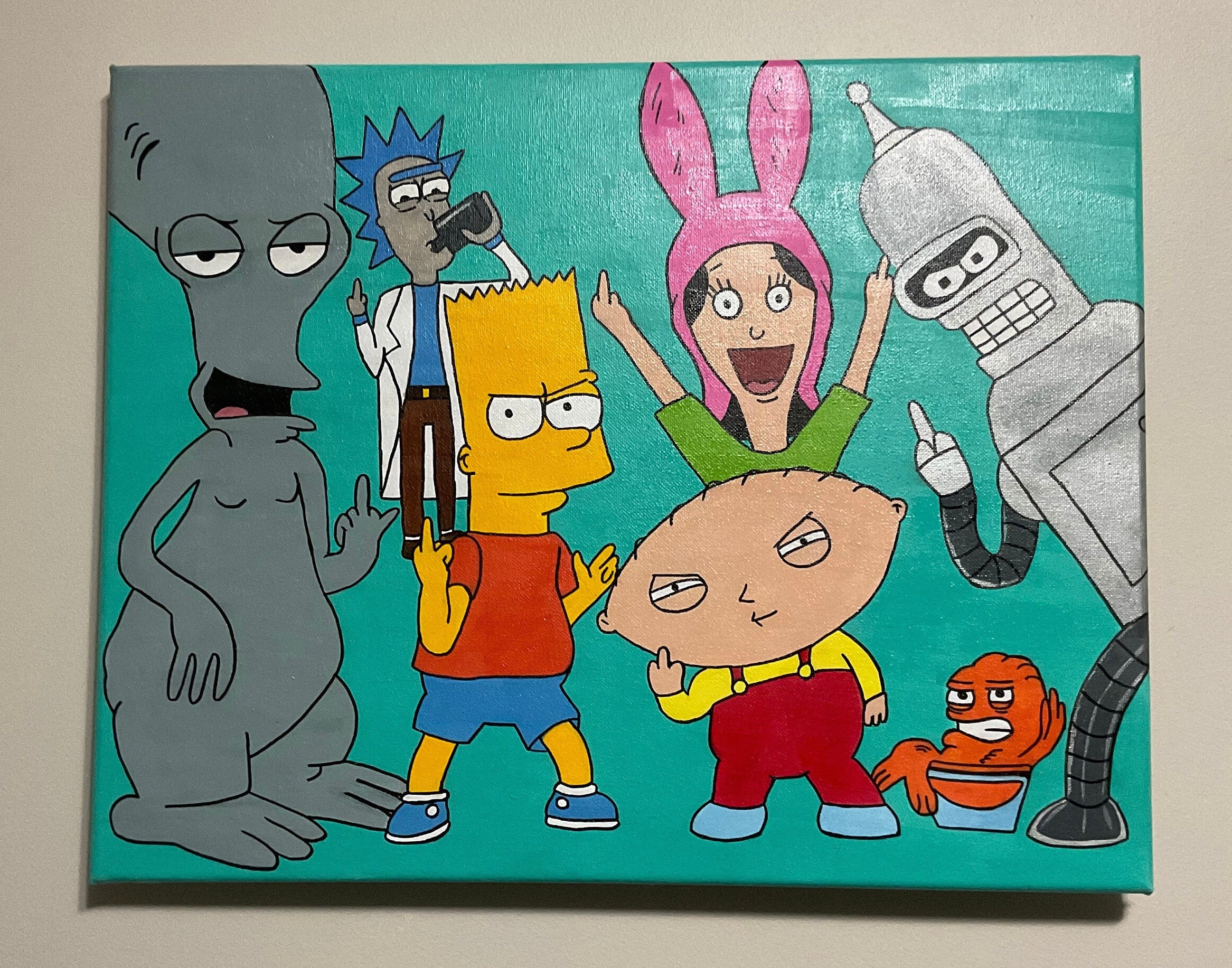 Cartoon Canvas Painting Etsy