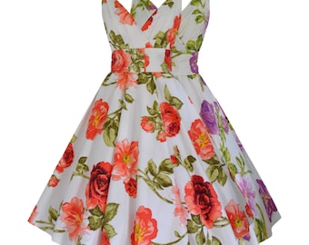 Vintage Style 50's Rose Cotton Full Circle Belted Dress
