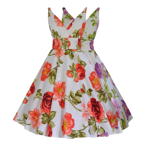 Vintage Style 50's Rose Cotton Full Circle Belted Dress