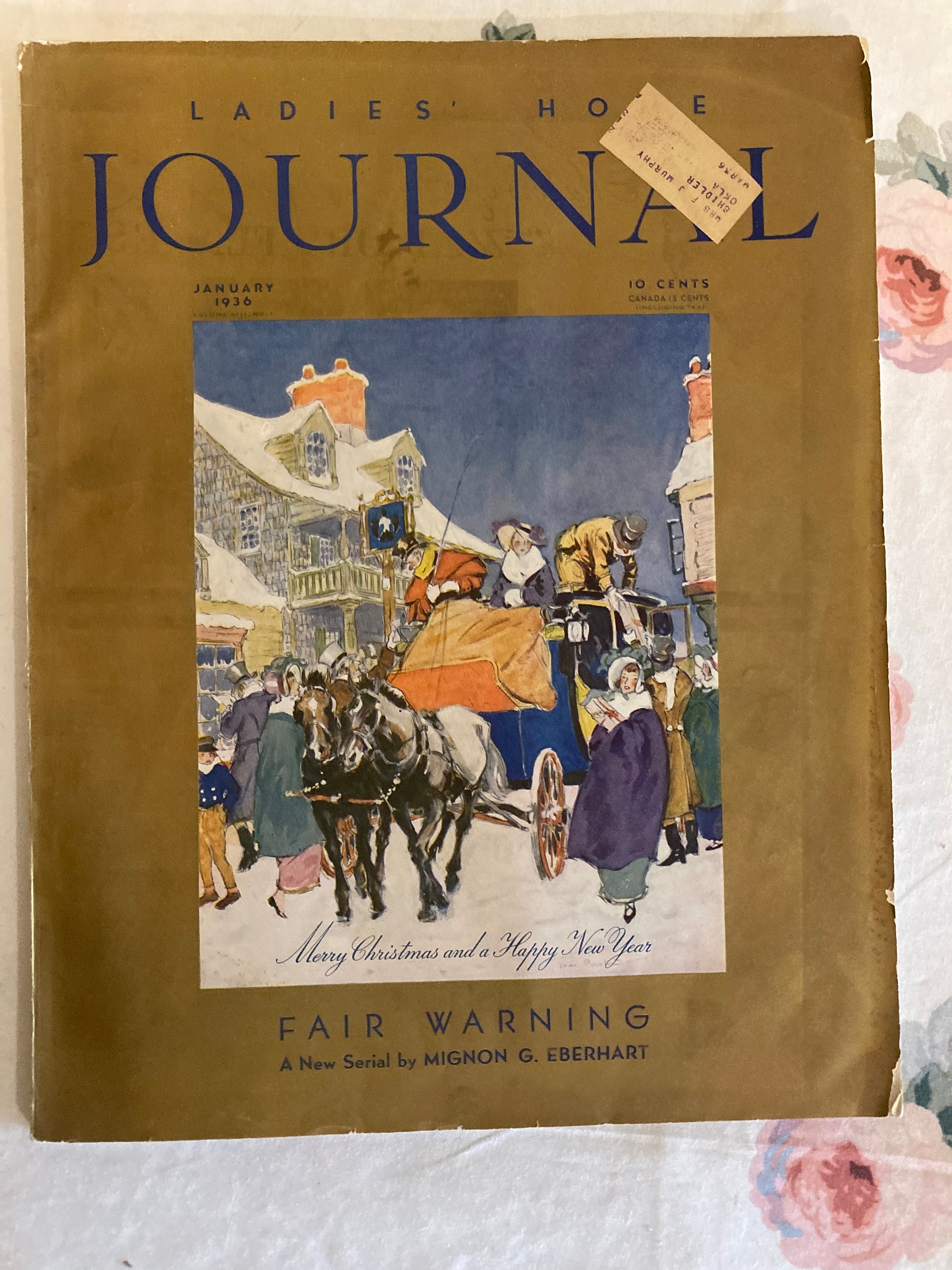 Ladies Home Journal January 1936 complete. featuring "Fair Warning" part one by Mignon Eberhart, vintage advertisements, art and articles