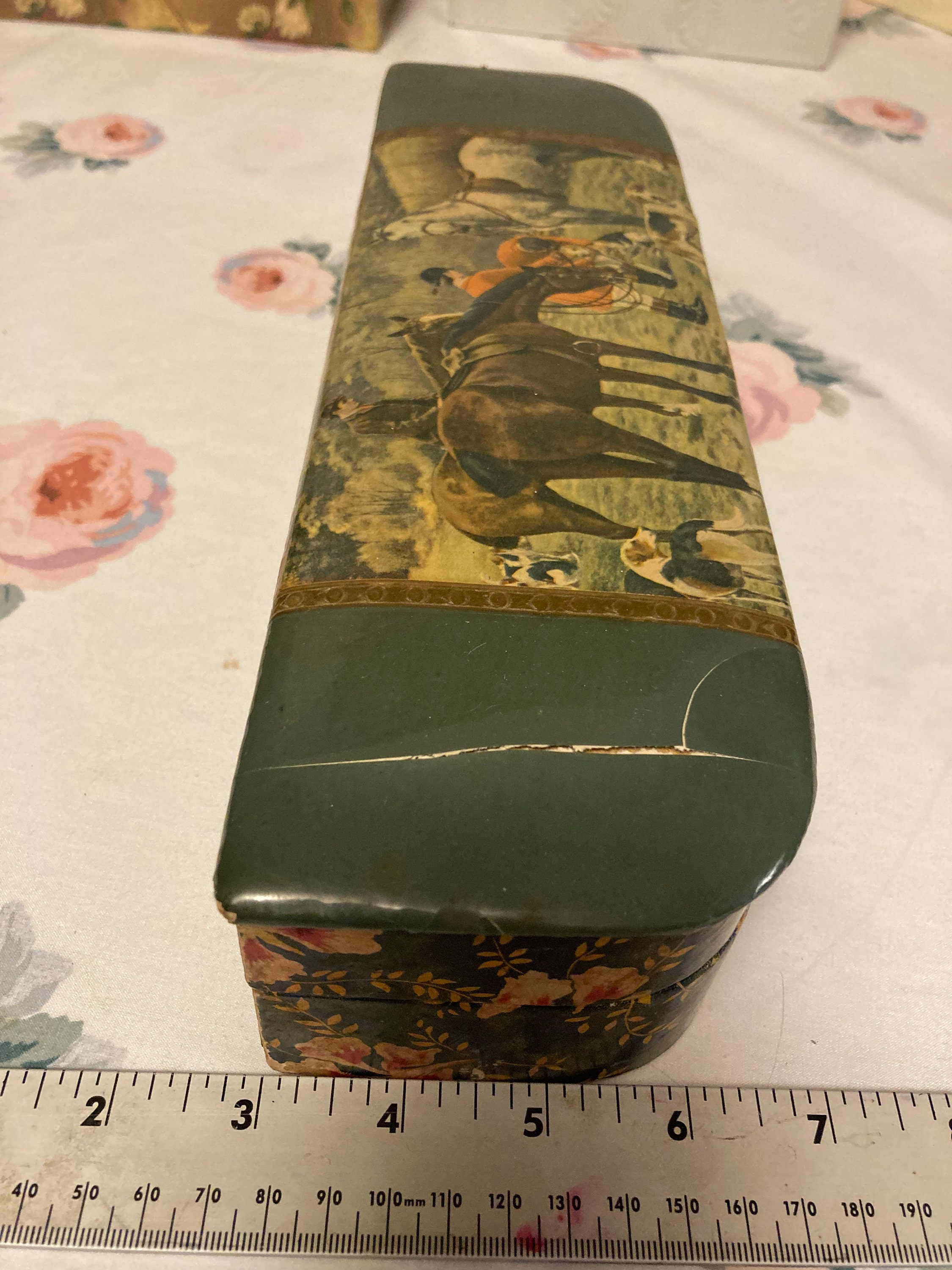 Antique Victorian Celluloid Necktie or Glove Box With Hunting Scene ...