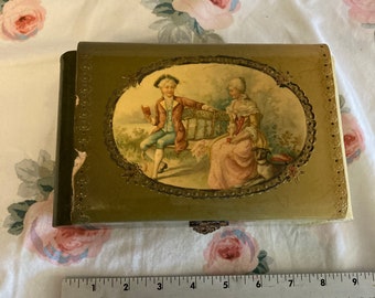 antique Victorian celluloid jewelry box in good shape