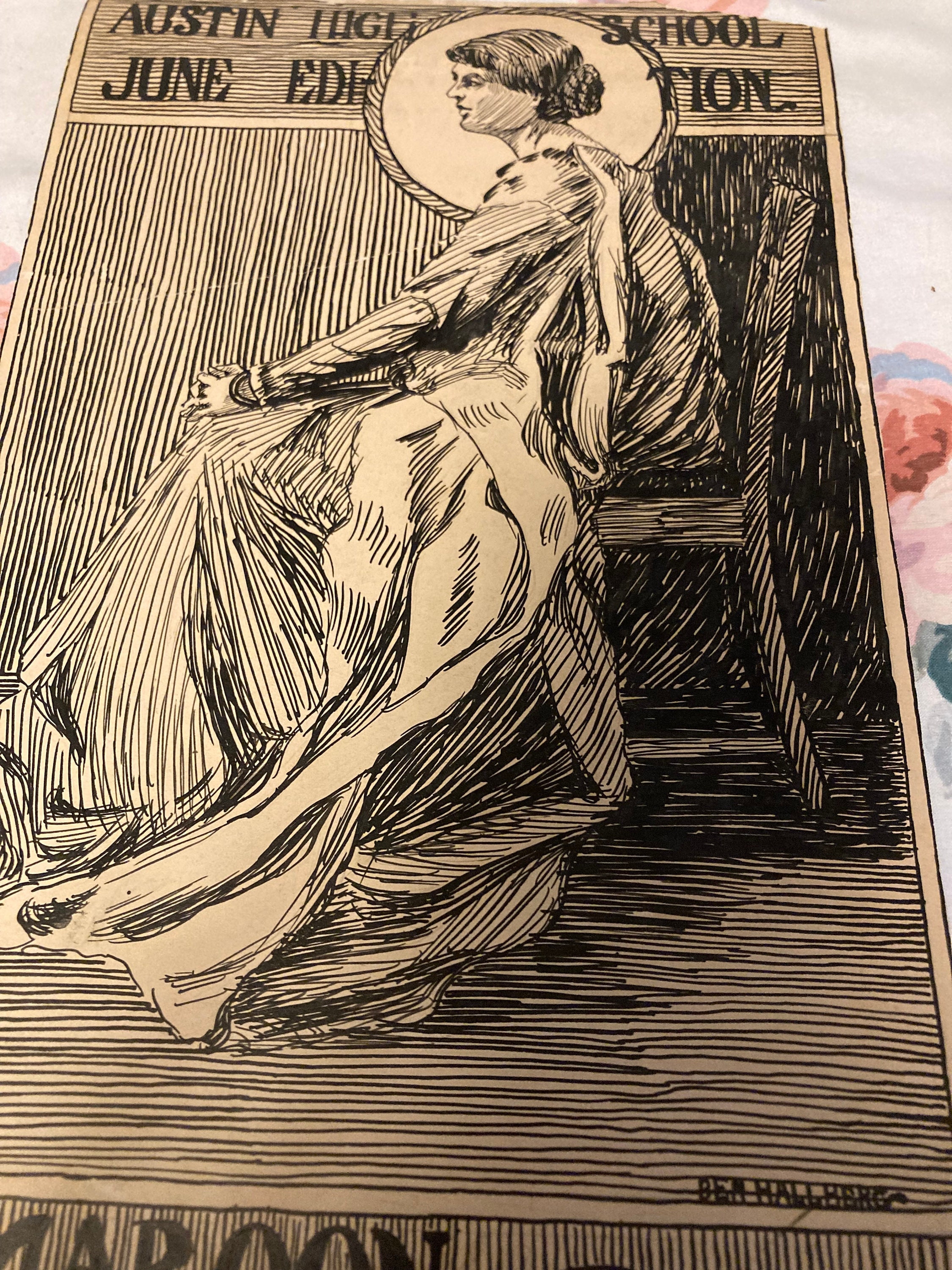 1899年 オースティン・ベンジャミン・ホールバーグ（シカゴの著名な芸術家）によるペンとインクのイラスト（チャールズ・エドワード・ホールバーグの息子） シカゴのオースティン高校