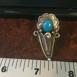 Vintage sleeping beauty turquoise and silver ring size 7.5 Squash Blossom