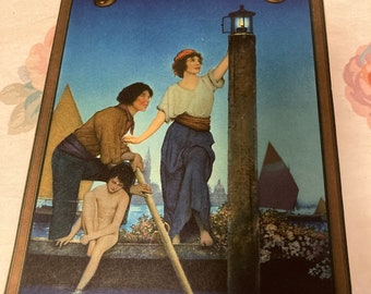 Maxfield Parrish  "The Venetian Lamplighter" Edison Mazda Calendar lithographic art print from 1924. 11 1/4" by 7" in "WOW!!!" condition