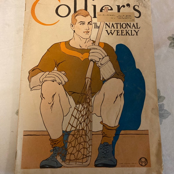 Collier's May 15 1909, Edward Penfield illustration on the cover "Lacrosse Player", Sir Francis Bacon Wrote Shakespeare? also Wilber Wright