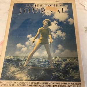 Maxfield Parrish Cover of The Ladies Home Journal for June 1930. Woman on Aquaboard a surprisingly modern Maxfield Parrish piece. waterski