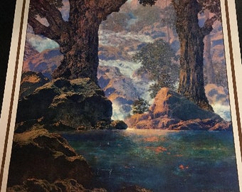 original Maxfield Parrish Lithograph Print Cascades, AKA Quiet Solitude huge painting from a Brown and Bigelow calendar wonderful landscape
